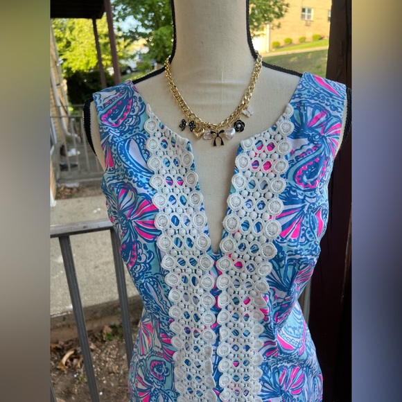 Blue and Pink Patterned Mini Dress - Picture 3 of 9